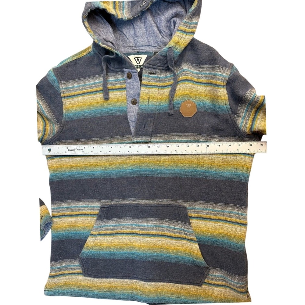 Vissla Men's Navy Teal Yellow Striped Textured Hoodie